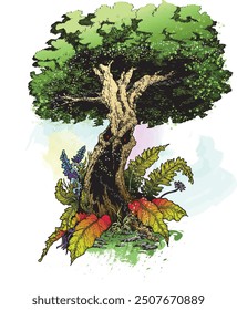 Vector image of spooky old tree