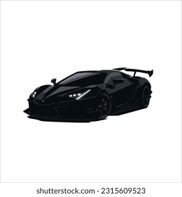 vector image of sport car, black colour, white background, high speed.