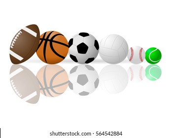 Vector image of sports balls.Balls American football,basketball,soccer,volleyball,baseball,tennis.