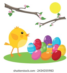 Vector image with spring 
 a set of Easter eggs. happy Easter!