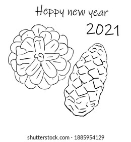 Vector image. Spruce and pine cones, side and top view.