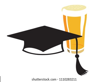 Vector image of a square academic hat and a glass of beer