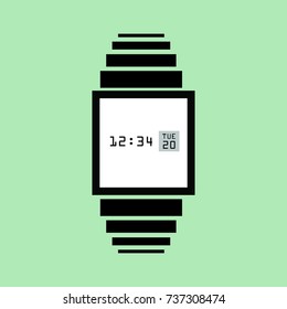 A vector image of a square watch showing the time.