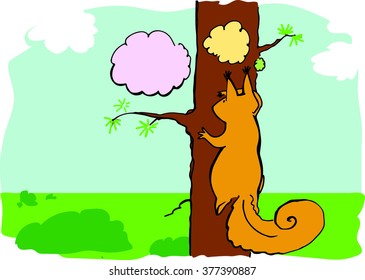 Vector image of a squirrel looking far away from the tree