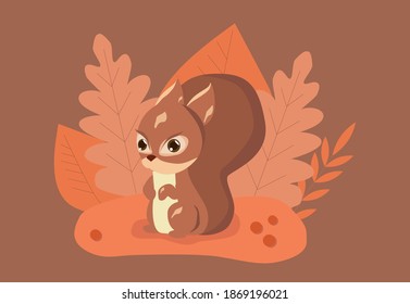 Vector image of a squirrel in monochrome style with a minimal background.