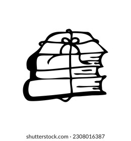 Vector image of stack of books in doodle style. Hand-drawn style on a white background.  