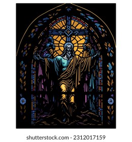 vector image of stained glass with a religious image