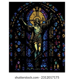 vector image of stained glass with a religious image