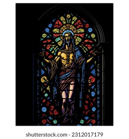 vector image of stained glass with a religious image