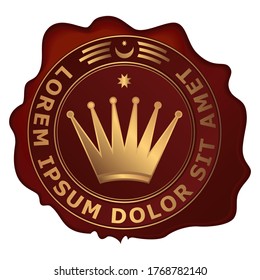 Sello de imagen vectorial con letras doradas y corona.