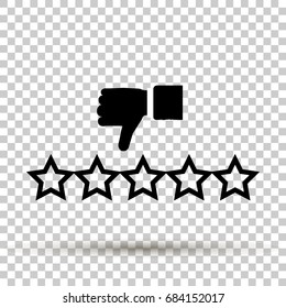 Vector image of stars low rating and showing thumb down. 5 star rating icon vector illustration.  