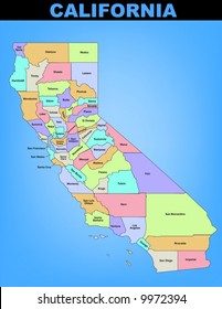 Vector image of the state of California and its counties