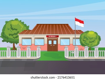 Vector Image: State Elementary School Building in Indonesia (Sekolah Dasar Negeri)