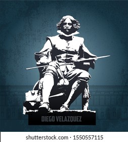 Vector Image of Statue of famous spanich painter Diego Velazquez before Prado museum in Madrid