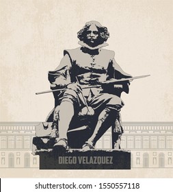 Vector Image of Statue of famous spanich painter Diego Velazquez before Prado museum in Madrid