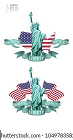 Vector image with the Statue of Liberty, the flag of the United States of America and the stylized map of the United States. US symbols.