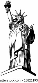 Vector image of the Statue of Liberty in New York City. Vector freedom symbol, logo, emblem, label design.
