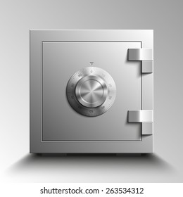 Vector Image of a steel safe. Armored box background. The door of a bank vault with a combination lock. Reliable Data Protection. Long-term savings. Deposit box icon.Protection of personal information