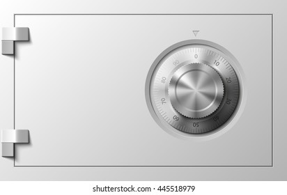 Vector Image of a steel safe. Armored box background. The door of a bank vault with a combination lock. Reliable Data Protection. Long-term savings. Deposit box icon.Protection of personal information