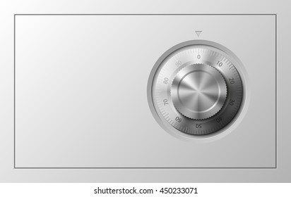 Vector Image of a steel safe. Armored box background. The door of a bank vault with a combination lock. Reliable Data Protection. Long-term savings. Deposit box icon.Protection of personal information