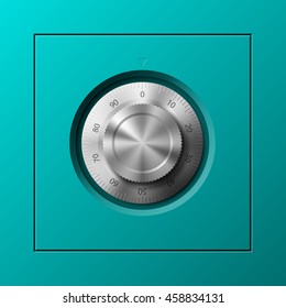 Vector Image of a steel safe. Armored box background. The door of a bank vault with a combination lock. Reliable Data Protection. Long-term savings. Deposit box icon.Protection of personal information