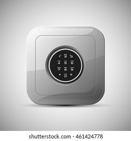 Vector Image of a steel safe. Armored box background. The door of a bank vault with a combination lock. Reliable Data Protection. Long-term savings. Deposit box icon.Protection of personal information