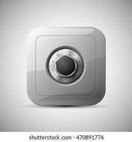 Vector Image of a steel safe. Armored box background. The door of a bank vault with a combination lock. Reliable Data Protection. Long-term savings. Deposit box icon.Protection of personal information