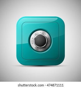 Vector Image of a steel safe. Armored box background. The door of a bank vault with a combination lock. Reliable Data Protection. Long-term savings. Deposit box icon.Protection of personal information