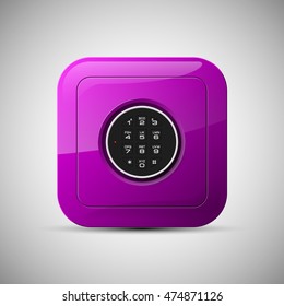 Vector Image of a steel safe. Armored box background. The door of a bank vault with a combination lock. Reliable Data Protection. Long-term savings. Deposit box icon.Protection of personal information