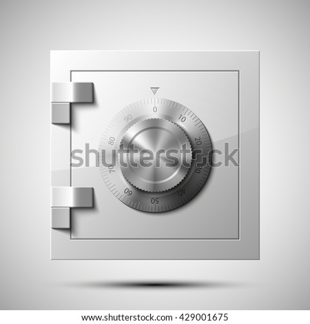 Vector Image of a steel safe. Armored box background. The door of a bank vault with a combination lock. Reliable Data Protection. Long-term savings. Deposit box icon.Protection of personal information