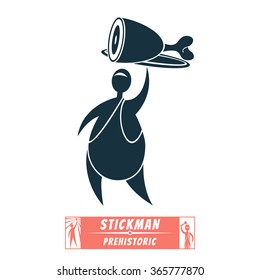 vector image stick figure of a prehistoric man with a thick piece of meat dish and the waiter