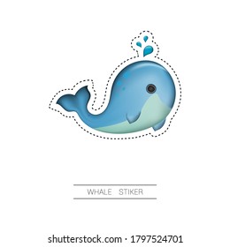 Vector image. Sticker of a nice blue whale.