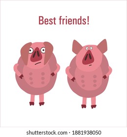 vector image of stickers of pigs