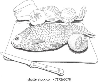 vector image of still life with fish