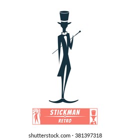 vector image stisk figure depicting a gentleman with a cane