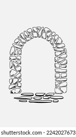 vector image of a stone arch in black and white tones in vintage style for interior design elements, scenes, frames and other illustrations