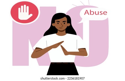 Vector image of stop all forms of child abuse with pink text and stop icon on the background