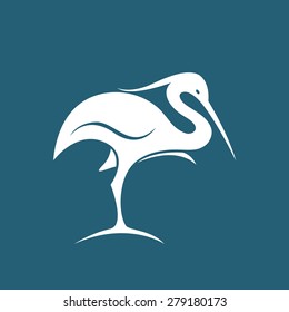 Vector image of an stork on blue background