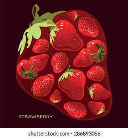 Vector image of strawberries close-up on dark brown background