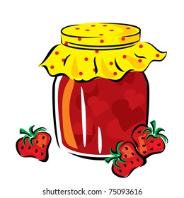 vector image of strawberry jam in the glass jar