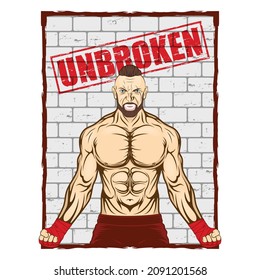 Vector image of a street fighter. New Gladiator. Urban warrior. MMA. Combat champion. Boxer of the old school. Illustrations for t shirt print. Set of hand drawn sport logos, labels. Sports poster.