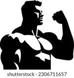 vector image with strongman, silhouette,icon