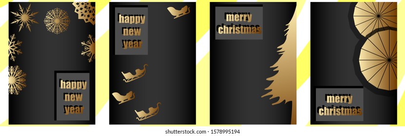 Vector image in the style of modern design, with a gold image on a black background. Merry Christmas and happy new year. Abstract art.