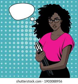 Imagen vectorial al estilo de una mujer de arte pop líder afroamericano.