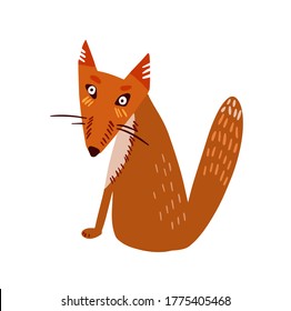 Vector image of a stylish fox on a white background, wild animals, for a children's fairy tale. Unique fox logo design. Vector illustration on white background. For cards, posters, decor, t shirt