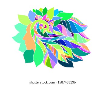 Vector image stylization girl flower leaves