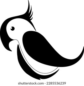 Vector image of a stylized cockatoo parrot black and white on an isolated white background. Cockatoo icon.