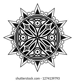 Vector the image of the stylized cross, star and Christian patterns. Sketch of a tattoo. European style. Religious ornament. Black tribal tattoo. Vector illustration.