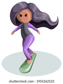 Vector image of a stylized image of a girl on a surfboard. Cartoon style. Isolated over white background. EPS 10