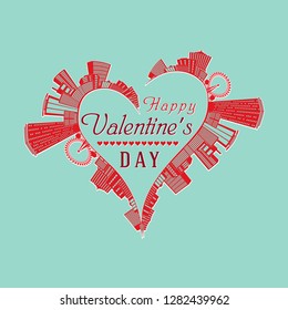 Vector image of the stylized heart. Urban love. Happy Valentine's Day hand drawn brush lettering. Perfect for holiday flat design. Greeting card Vector color background.